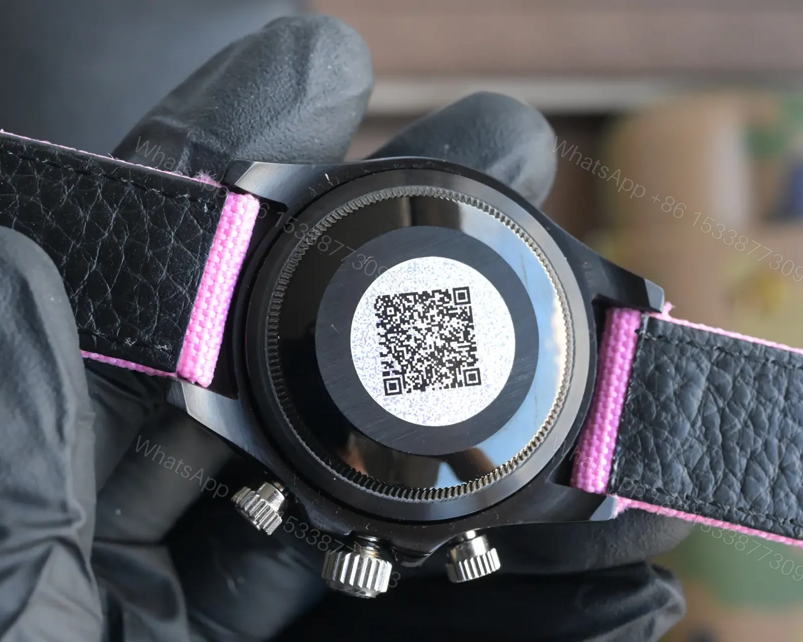 View 8 of Premium Rolex Daytona Rainbow Skeleton Pink Strap replica 40MM Fabric Strap Edition RG-DAYTONA-RAINBOW-SKELETON-PINK-STRAP-40