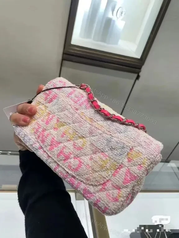 View 3 of Textured Pink Chain-Shoulder Flap Bag: Luxury Everyday Accessory
