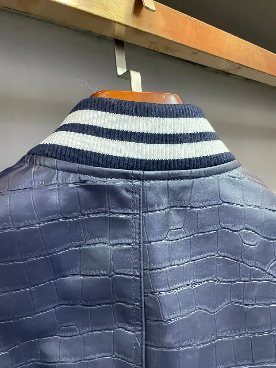 View 6 of Bold Navy Quilted Varsity Jacket with LV-Inspired Logo