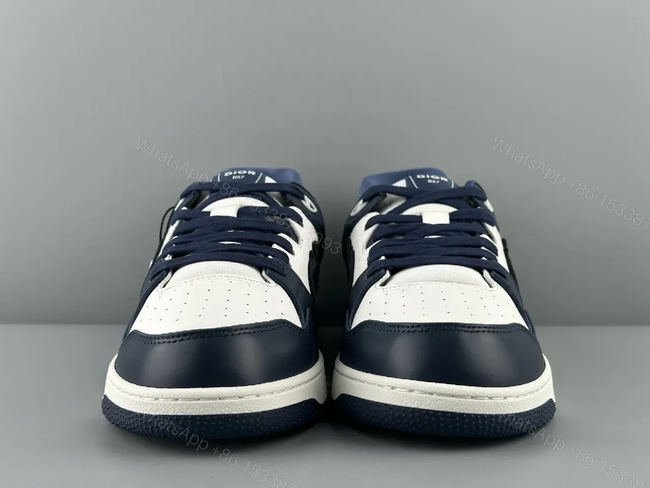 View 5 of Navy Leather High-Top Sneaker with Cutout Detailing