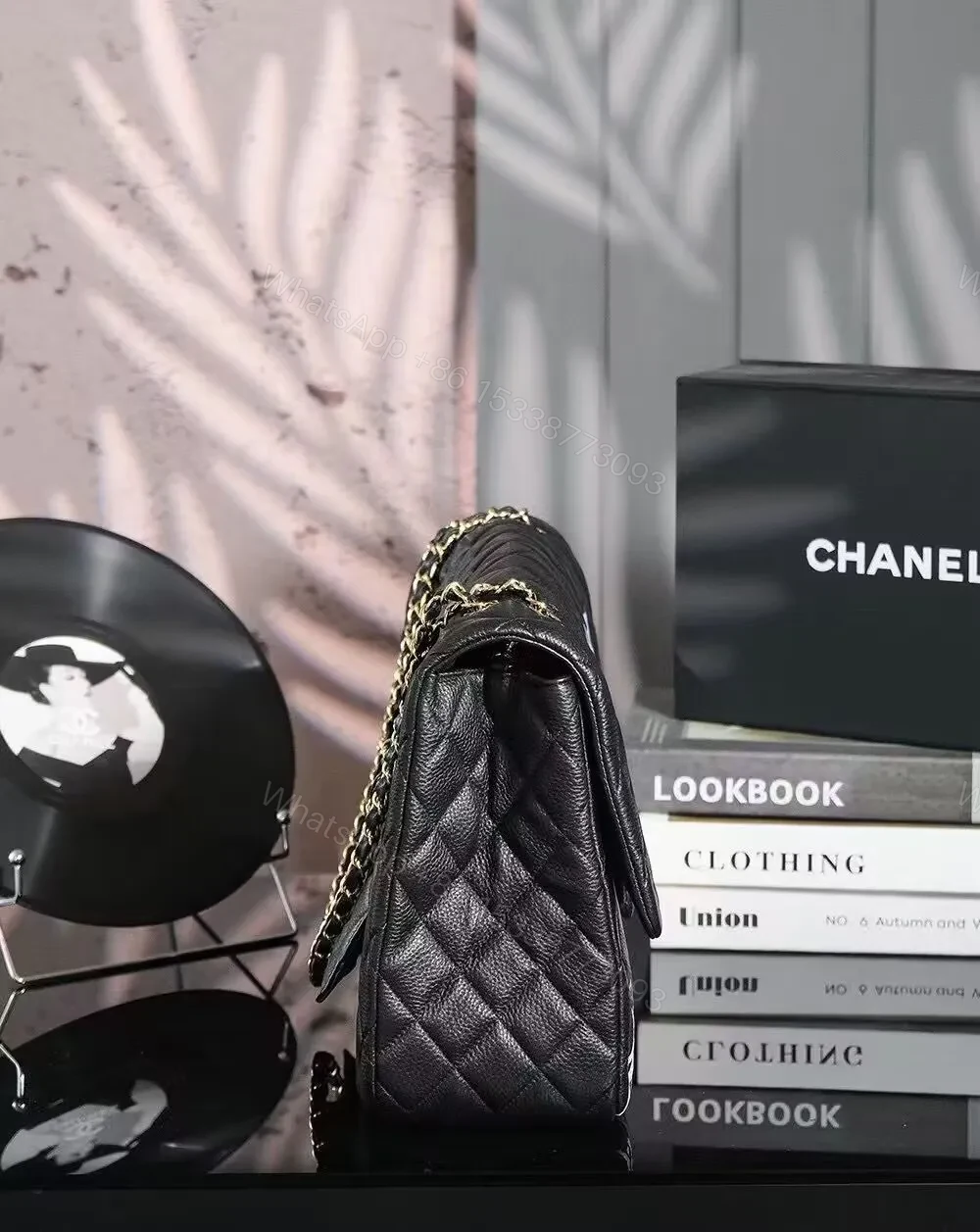 View 6 of Graffiti Quilted Leather Handbag with Gold Chain