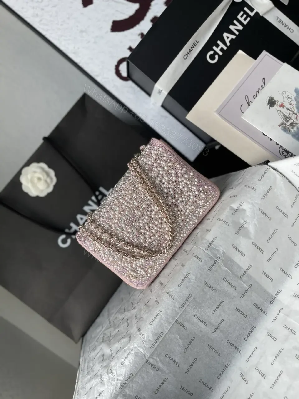 View 4 of Pink Rhinestone Mini Bag – Luxe Sparkle, Versatile chic