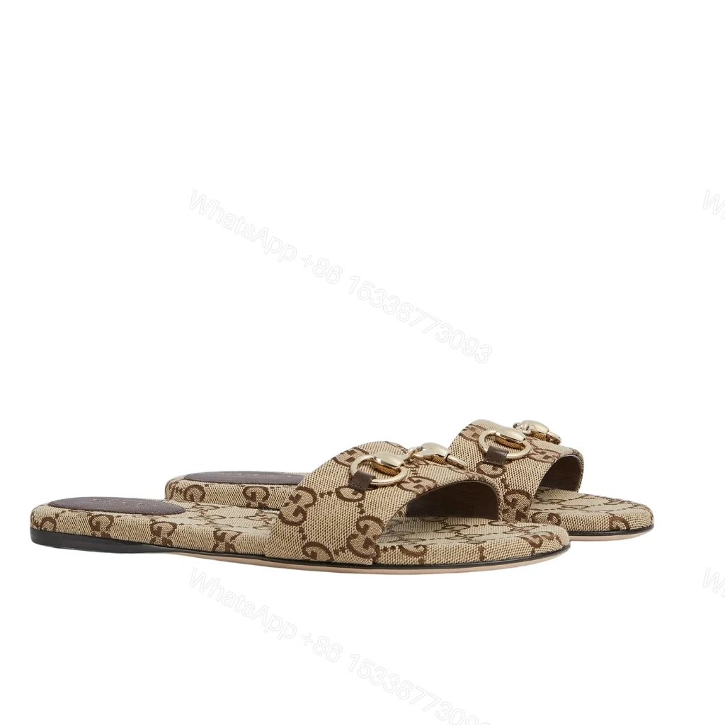 Gucci Women’s Slide Sandal With Horsebit Beige And Dark Brown GG Canvas 835828 FAB10 2543 — view 1