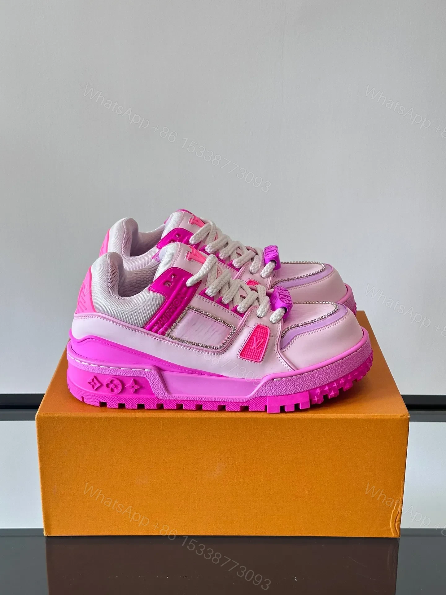 LV Men Pink Leather And Mesh Sneakers — view 1