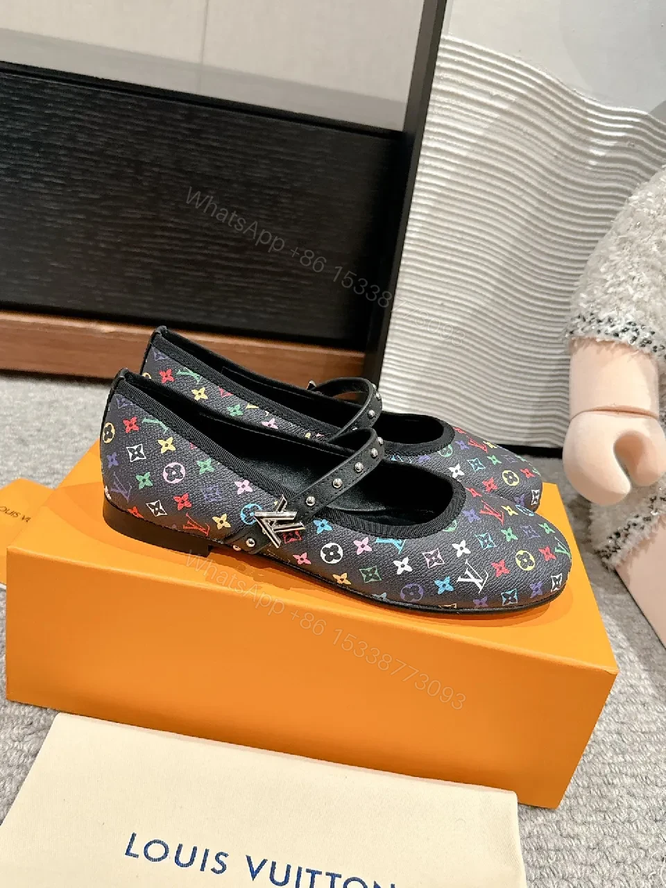 View 5 of Vibrant Rainbow Monogram Mary Janes with Studded Strap