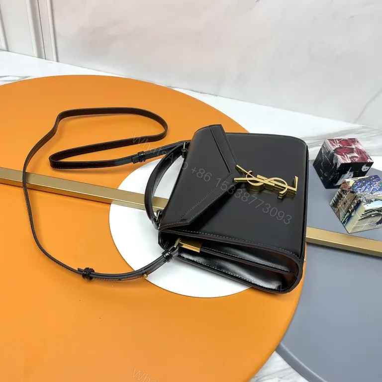 View 5 of Chic Black Leather Crossbody with YSL Logo Hardware