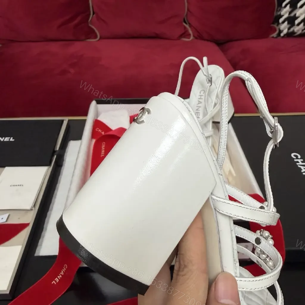 View 8 of White Crystal-Embellished Sandals | Leather, Cushioned Comfort, All-Day Style