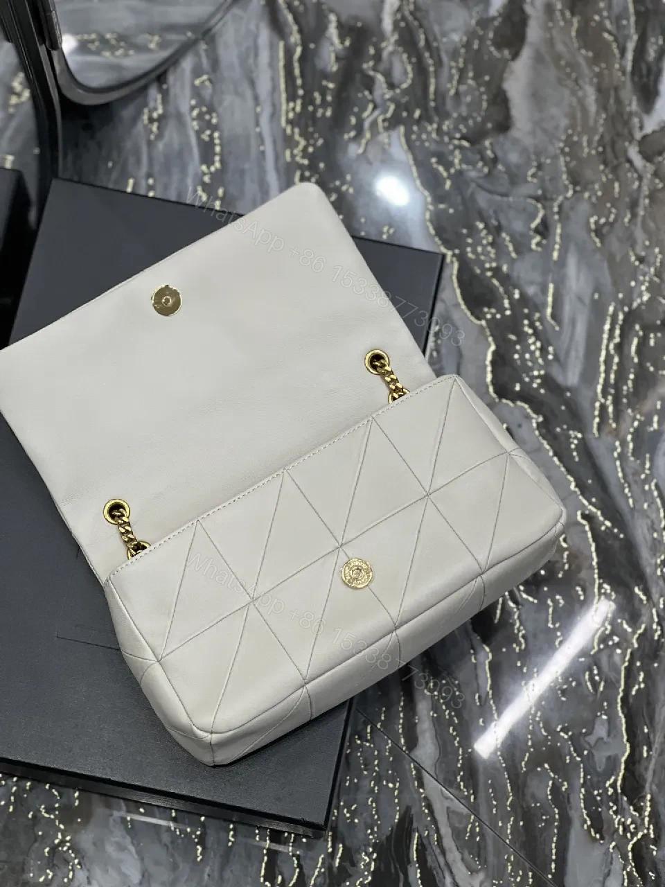 View 4 of Quilted Neutral Crossbody Bag — Gold Chain, Subtle Luxe