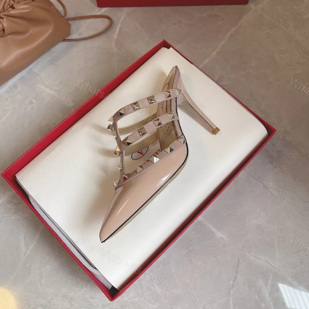 View 2 of Valentino Women Nude Patent Leather Studded Mules