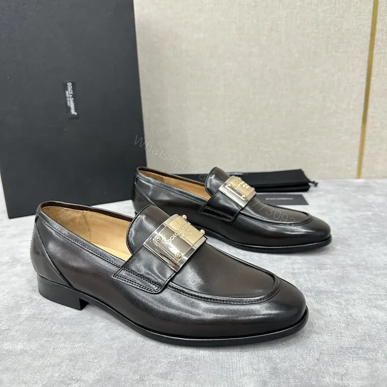 View 7 of Polished Black Leather Loafers with Metallic Band - Classic Luxury Shoes