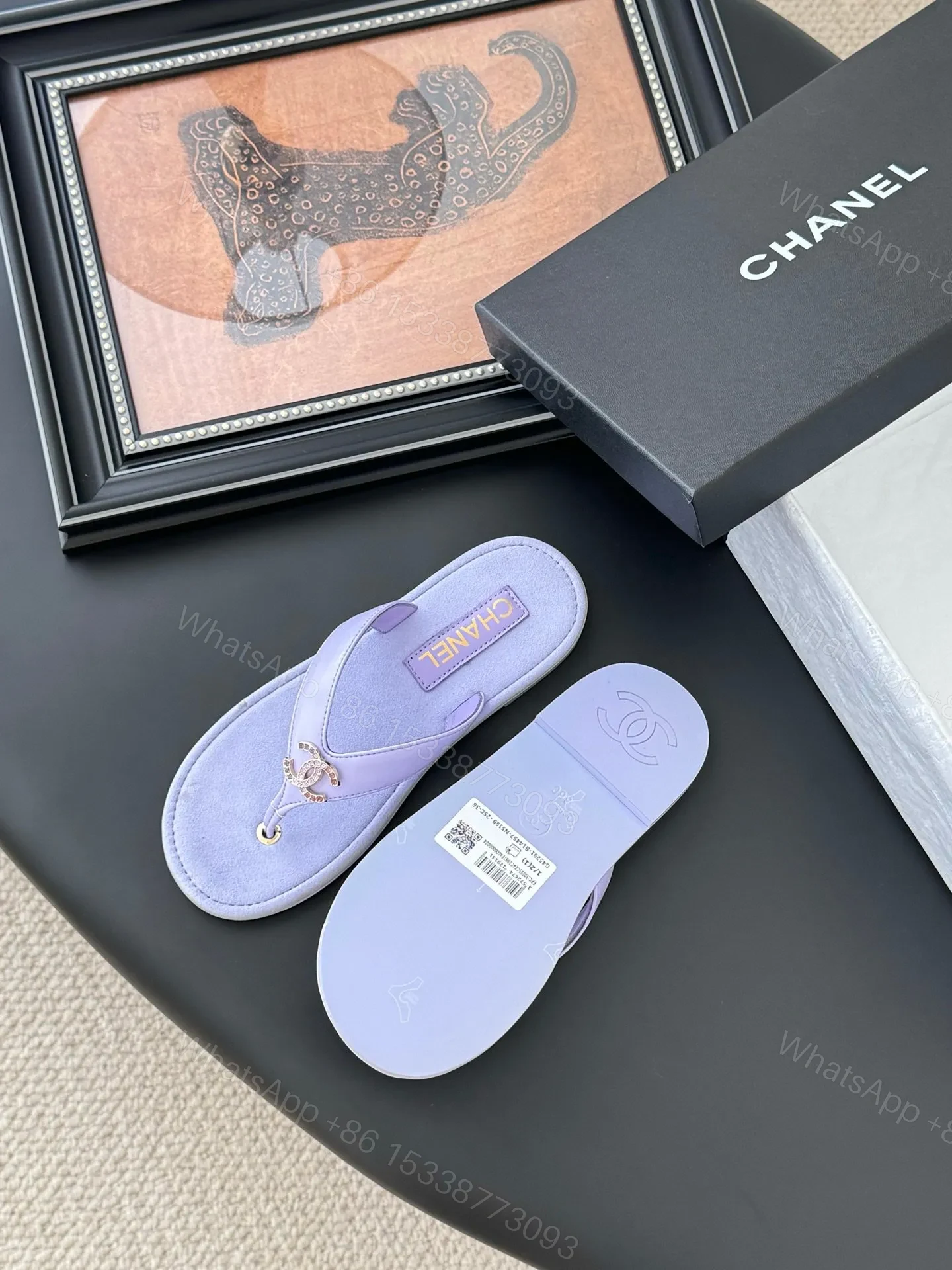 View 5 of Chanel Women Light Purple Leather Slides