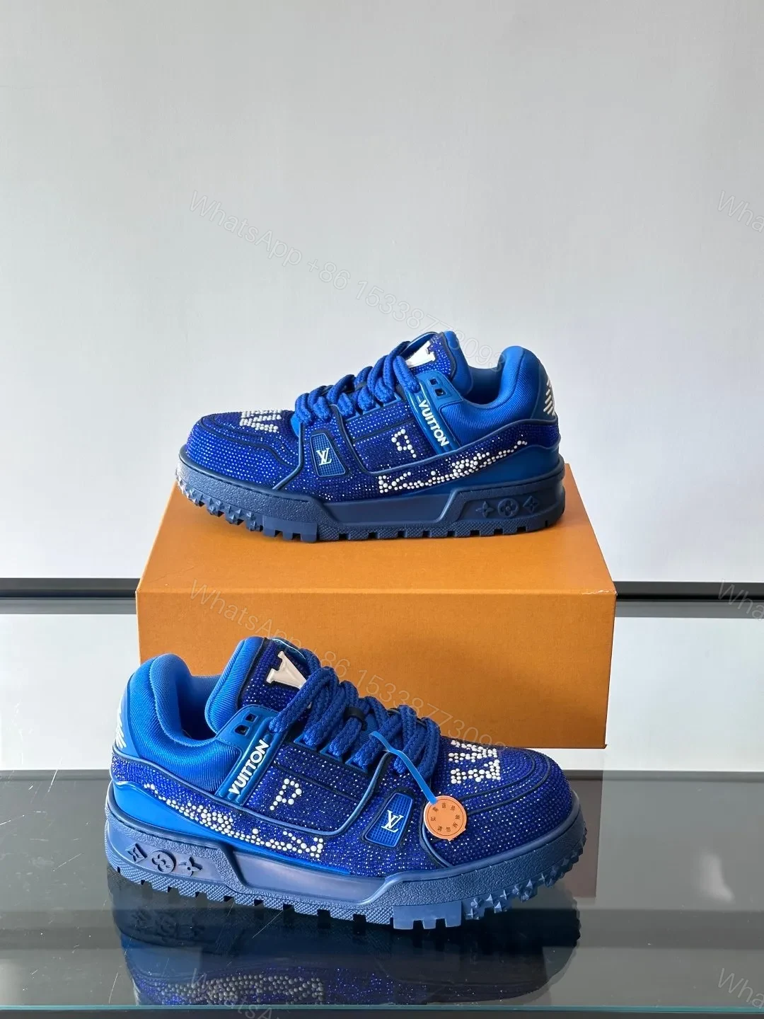 View 4 of LV Men Blue Fabric Embellished Sneakers