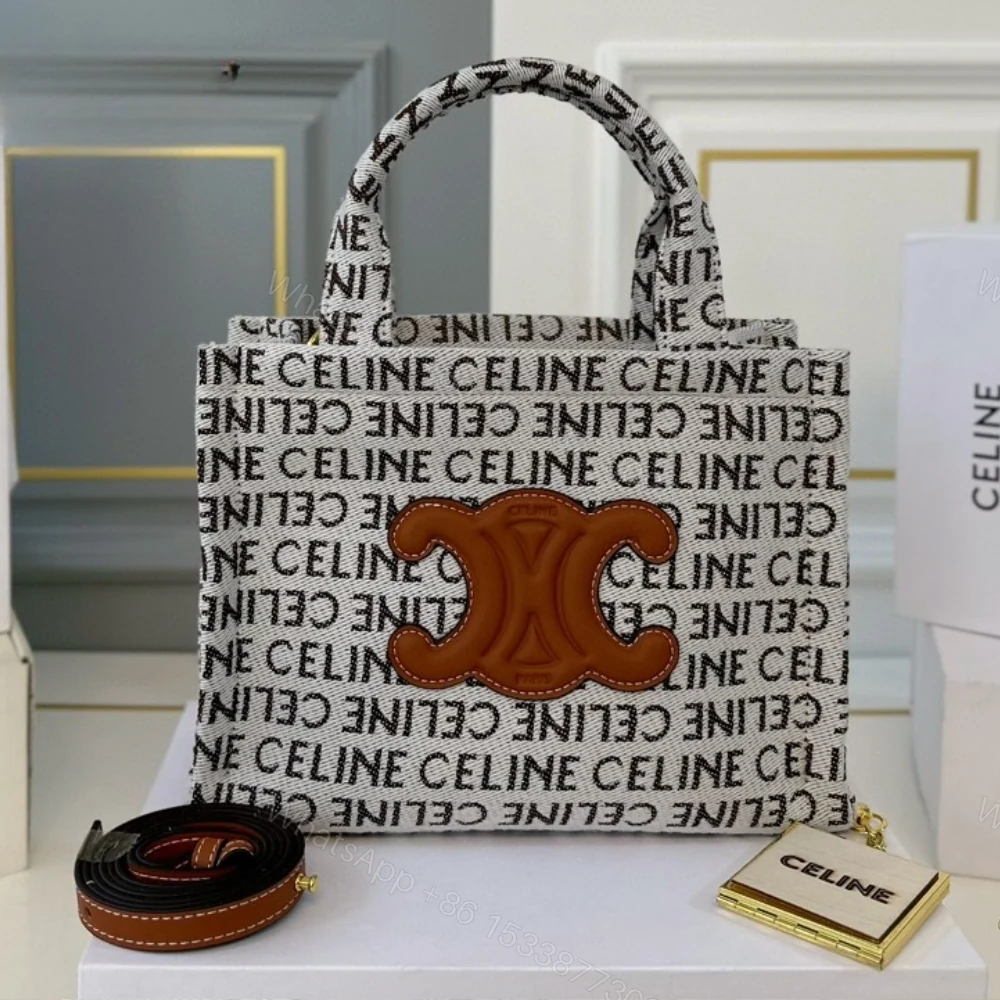 View 6 of CELINE SMALL CABAS THAIS IN TEXTILE WITH CELINE ALL OVER WHITE 26CM