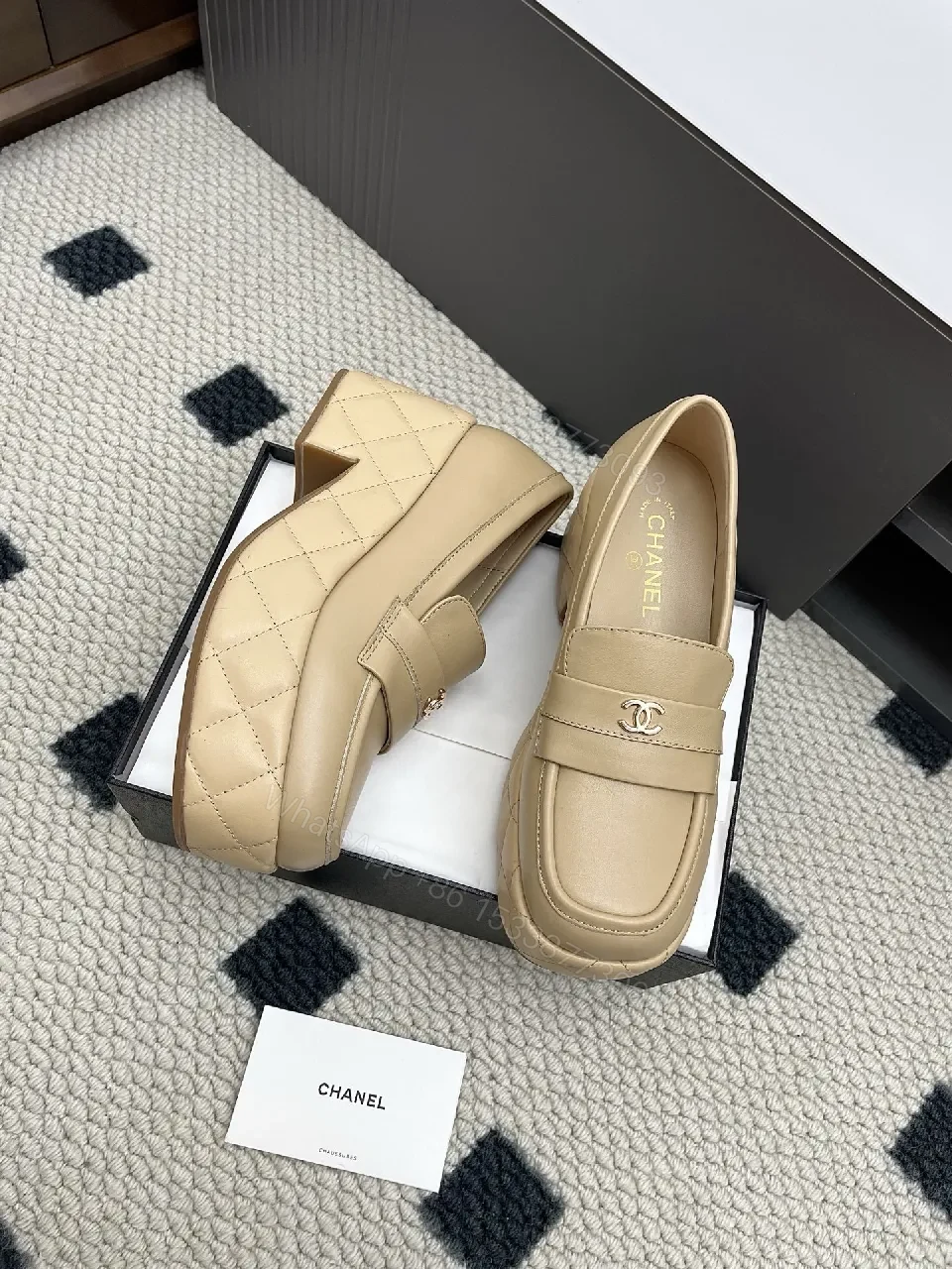 View 6 of Soft-Tone Leather Mules with Gold Logo Leather Mules, Subtle Luxury Footwear