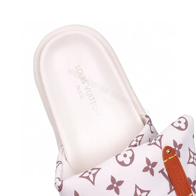 View 4 of White LV Monogram Padded-Strap Sandals â€“ Effortless Luxury Slide