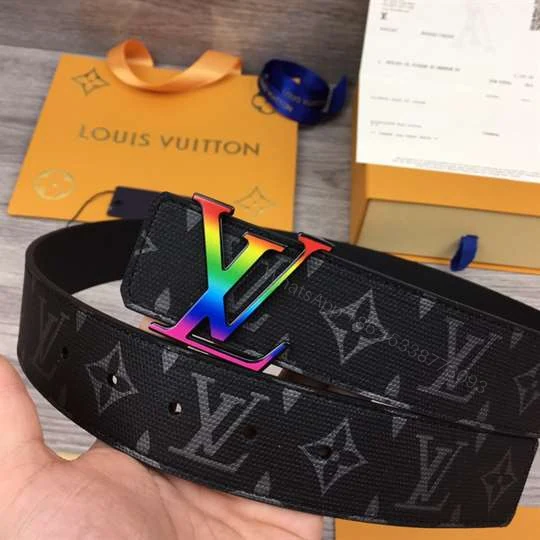 View 7 of LOUIS VUITTON LV INITIALES REVERSIBLE BELT MONOGRAM ECLIPSE TAIGA 40MM RAINBOW – B149