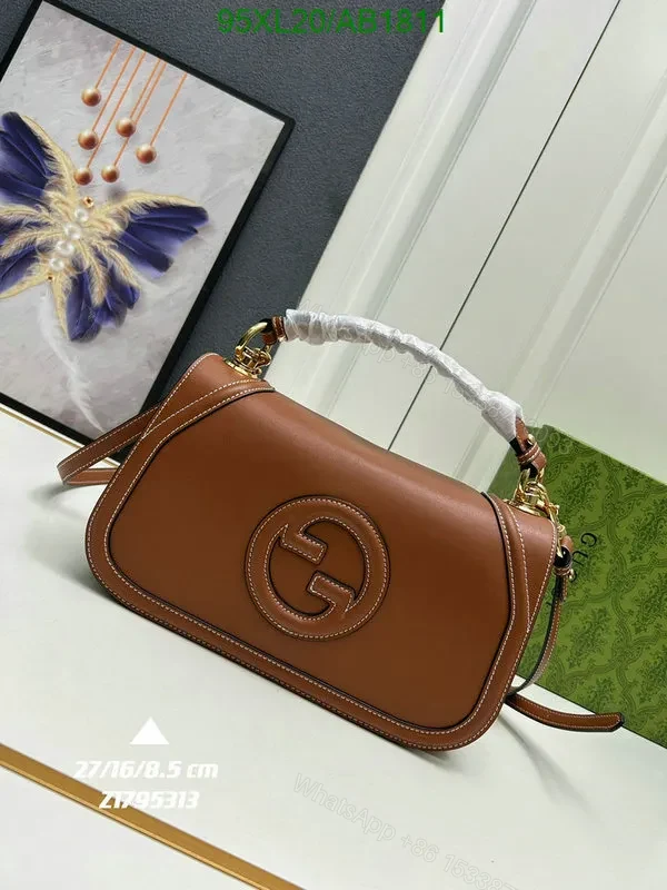 View 8 of Knockoff Gucci Blondie Smooth Brown Leather Shoulder Bag for Women PTF637