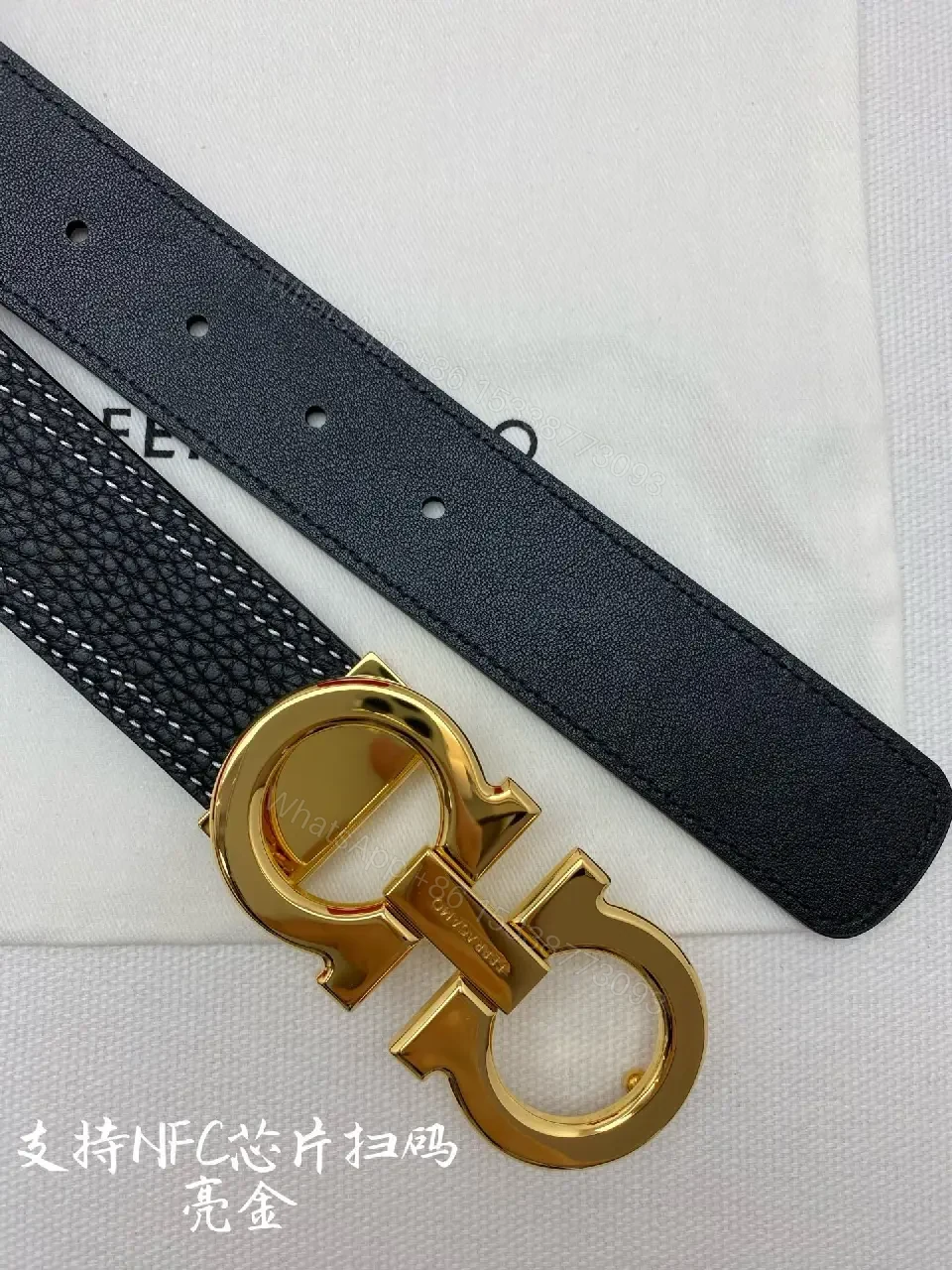 View 4 of Lux Black Leather Belt with Gold Clasp – Statement Italian Style