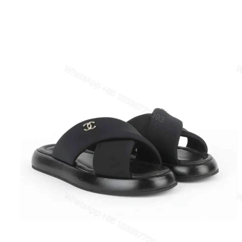 Chanel CC Logo Criss Cross Slides Black — view 1