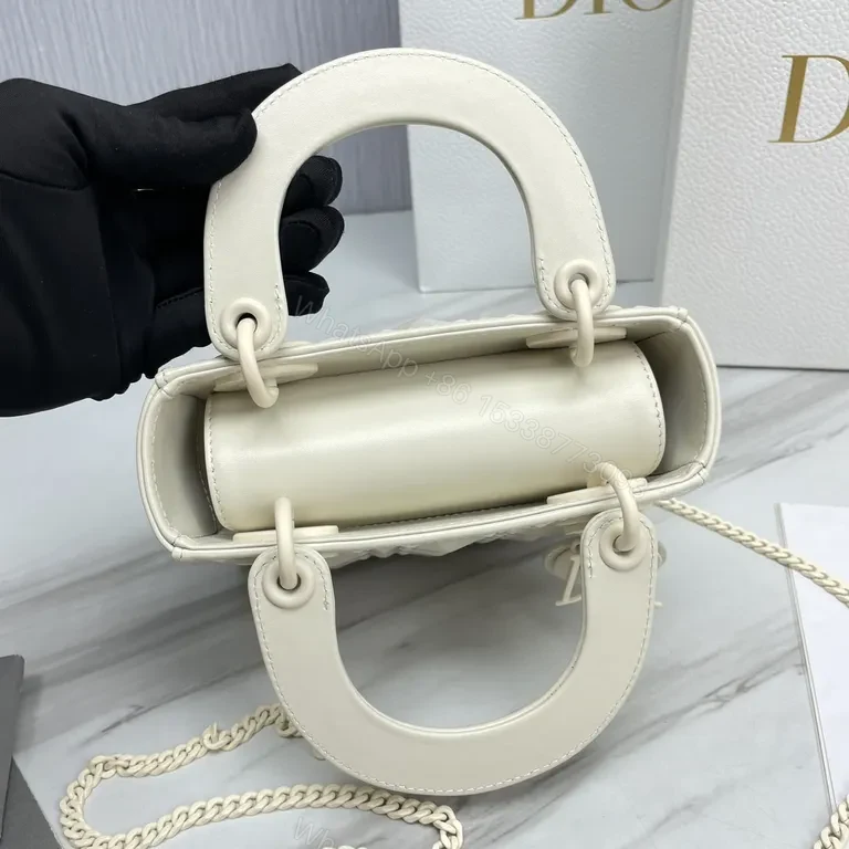 View 7 of Creamy Quilted Faux Dior Handbag - Chain Strap, D&I Charms - Elegant Crossbody