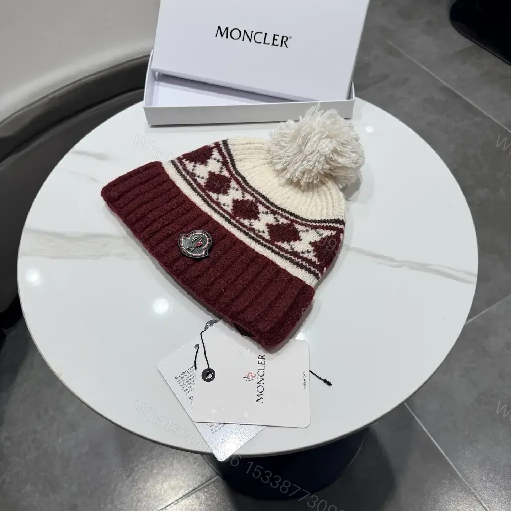 View 4 of Warm Wool Blend Beanie with Nordic Band and Pom Pom