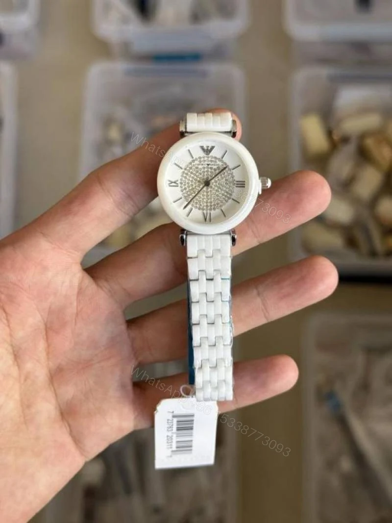 View 2 of First Copy Emporio Armani White Diamond Dial Watch For Women
