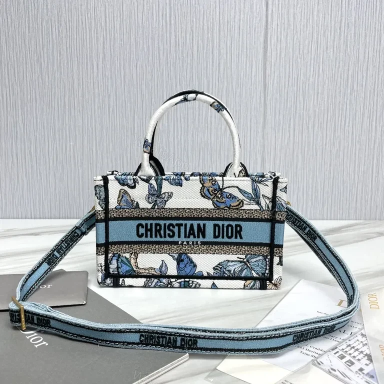 Butterfly-Print Dior-Inspired Canvas Tote: Compact Luxury Carry — view 1