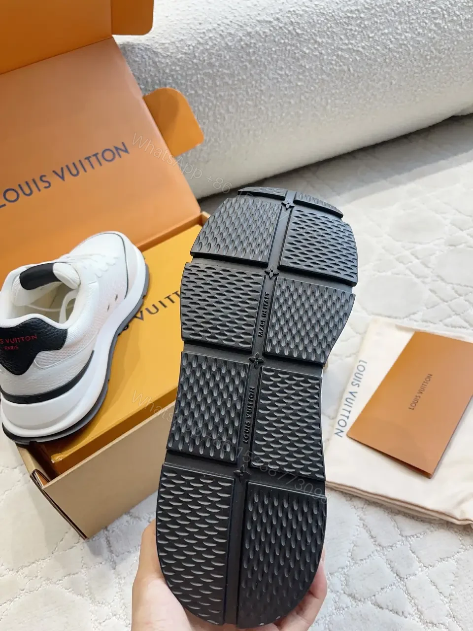 View 4 of White Leather Sneaker with Red LV Logo, Modern/Chunky Style, Comfort Feature, Louis Vuitton Sneaker