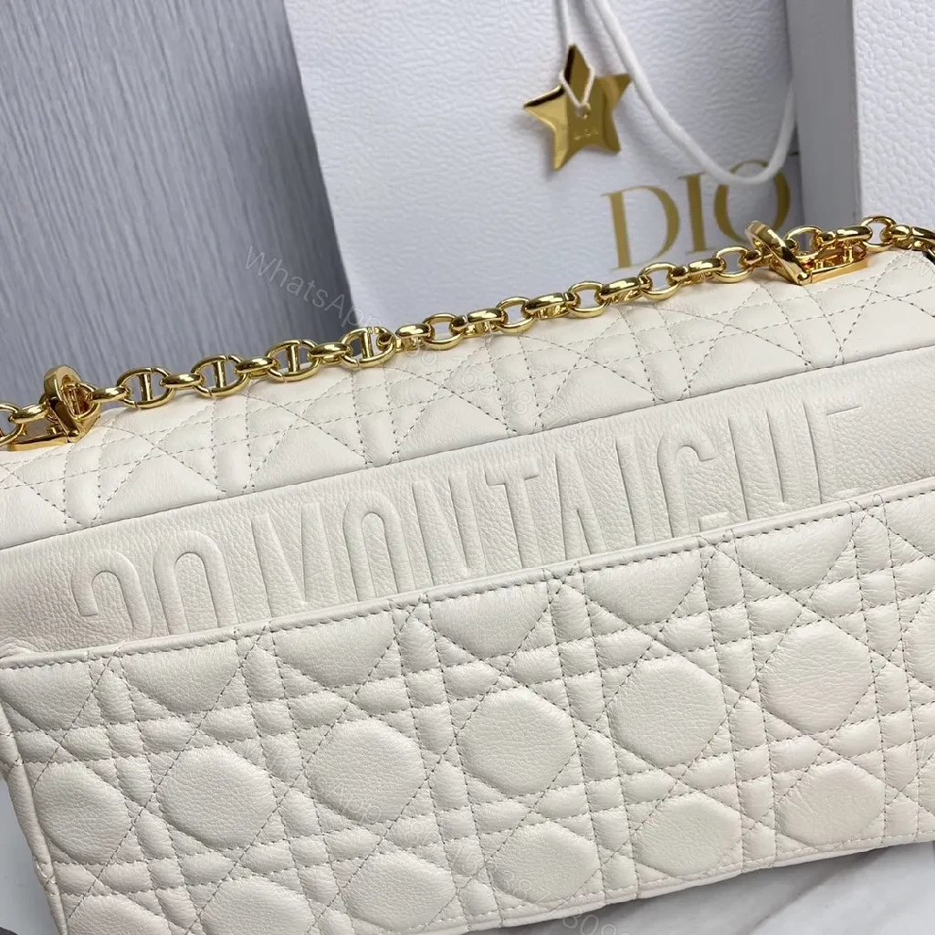View 6 of Ivory Quilted Leather Shoulder Bag with Gold Hardware