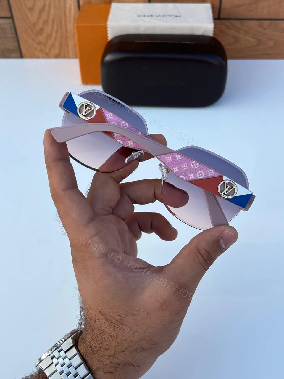 View 2 of Louis Vuitton Rimless Butterfly Sunglasses Purple-Pink