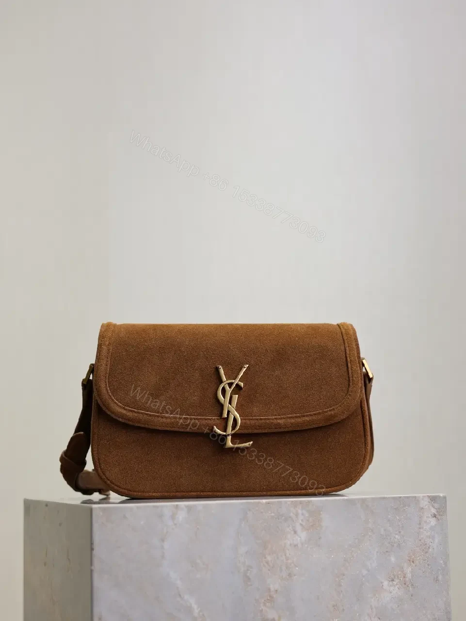 View 9 of Textured Suede Shoulder Bag with YSL Hardware Luxury Compact Bag