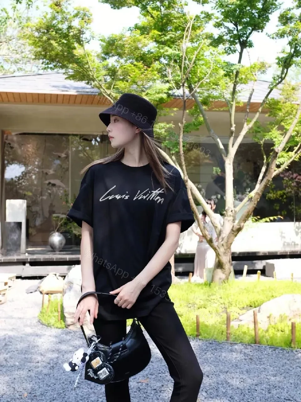 View 2 of Black Cotton Tee | Graphic Luxe Logo, Relaxed Fit, Durable
