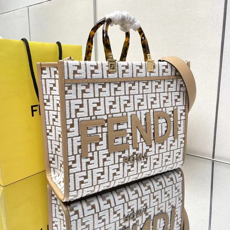 View 8 of Structured Leather Beige Fendi Monogram Bag with Gold Hardware