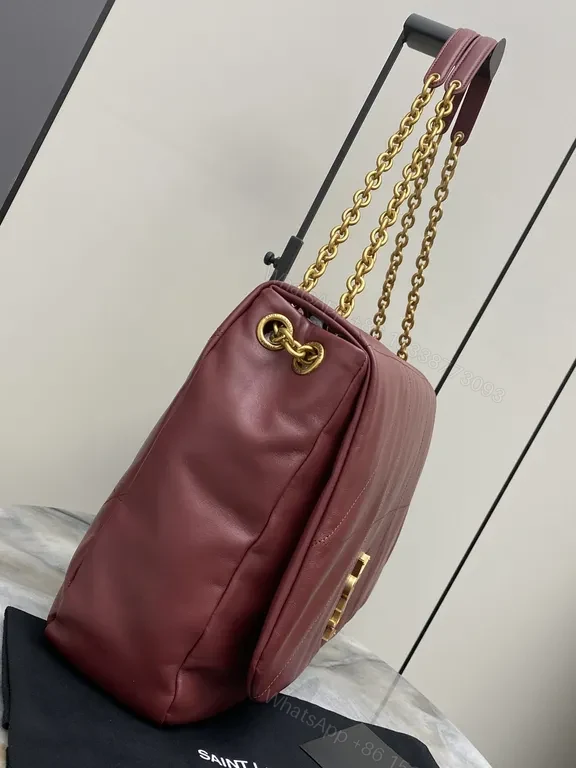 View 6 of Chic Burgundy Quilted Leather Tote with Gold Chain Strap, Luxury Tote