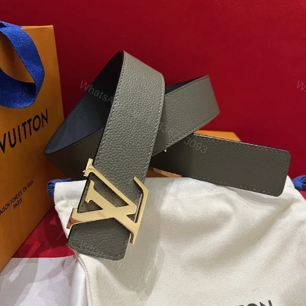 View 8 of Premium Leather Belt with Gold LV Buckle