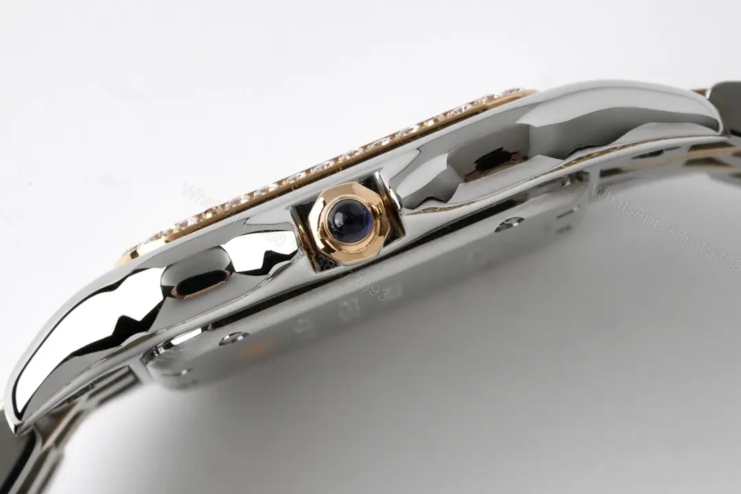 View 2 of JF Factory Cartier Panthère de Cartier Two-Tone Stainless Steel Watch with Diamond Bezel – 27x37mm Silver Dial, Blue Hands