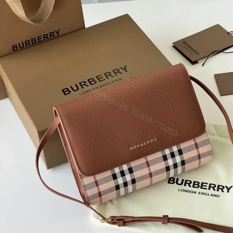 Burberry Plaid Crossbody Bag - Cognac Leather, Signature Check — view 1