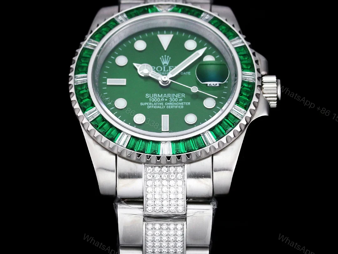 View 3 of Rolex Full Iced Diamond Dial Three-Link Bracelet Luxury Watch 42mm Ultimate Edition RG-ROLEX-FULL-ICED-DIAMOND-GRN-001
