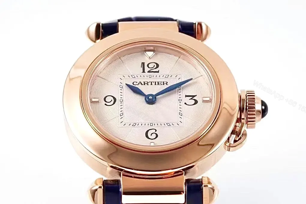 View 8 of GS Factory Cartier Pasha de Cartier Women’s Watch – 30mm Rose Gold Case, Blue Leather Strap, Swiss Quartz Movement (Cal.157)