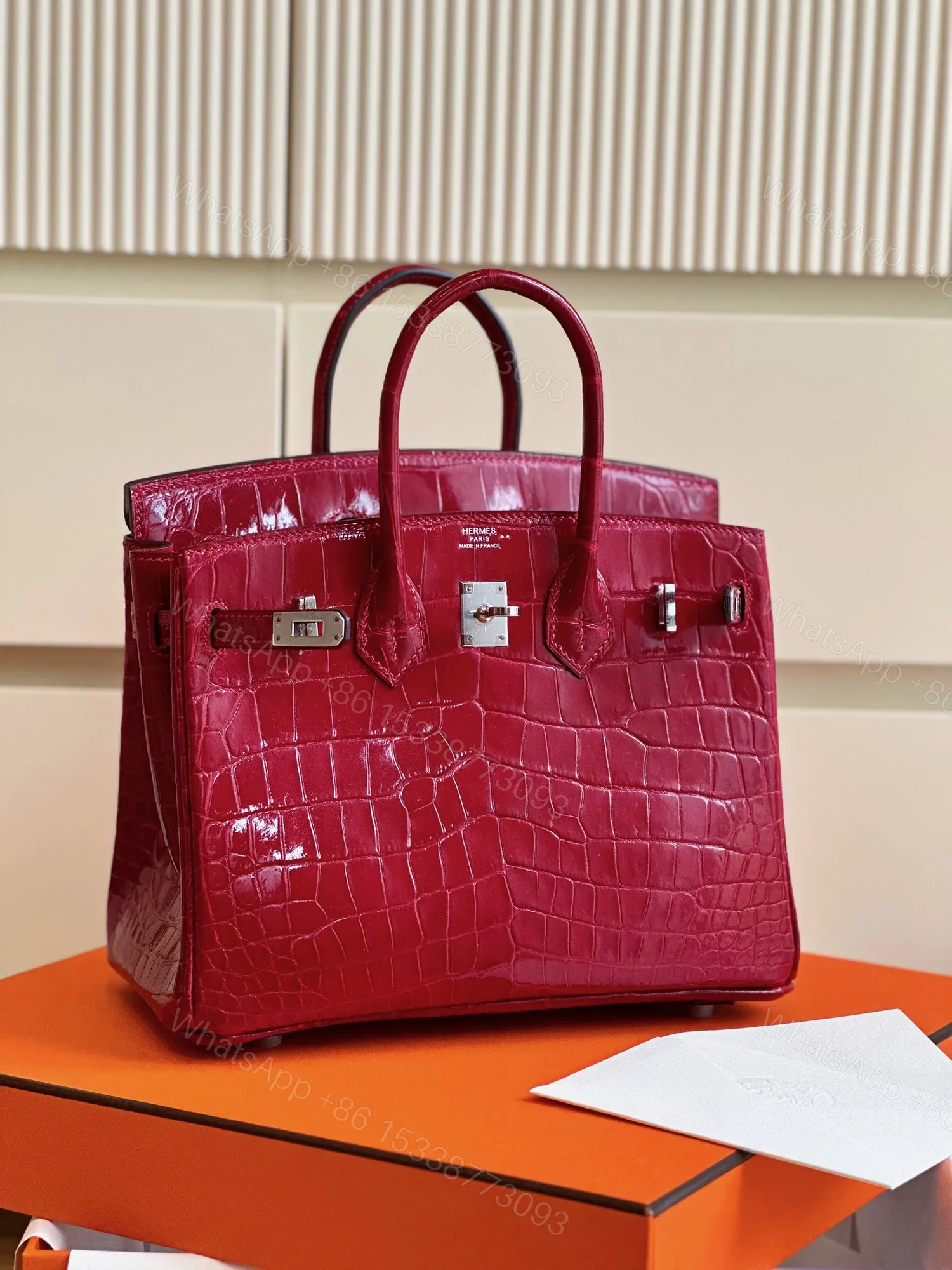 View 2 of HN 25 Red Genuine Crocodile Leather Palladium Hardware