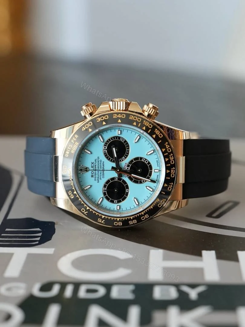 First Copy Luxury Chronograph Blue Dial Rubber Strap Watch With Rose Gold Case And Premium Finish — view 1