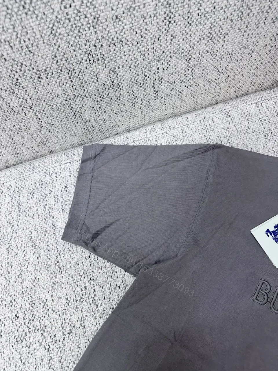 View 8 of Gray Embossed Cotton-Blend Tee – Minimalist Luxe, All-Day Comfort