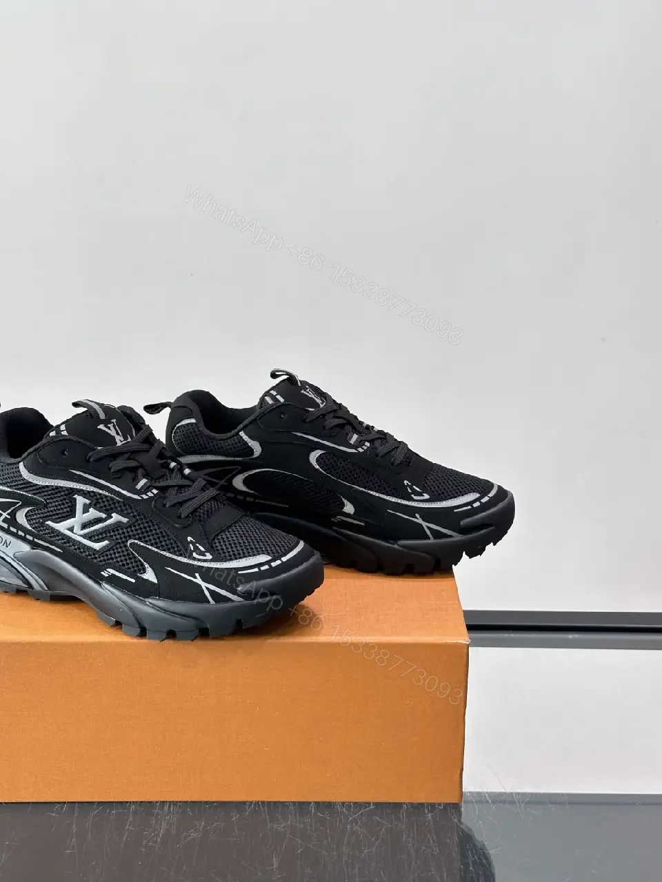 View 9 of Black Mesh Louis Vuitton Style Chunky Sneakers