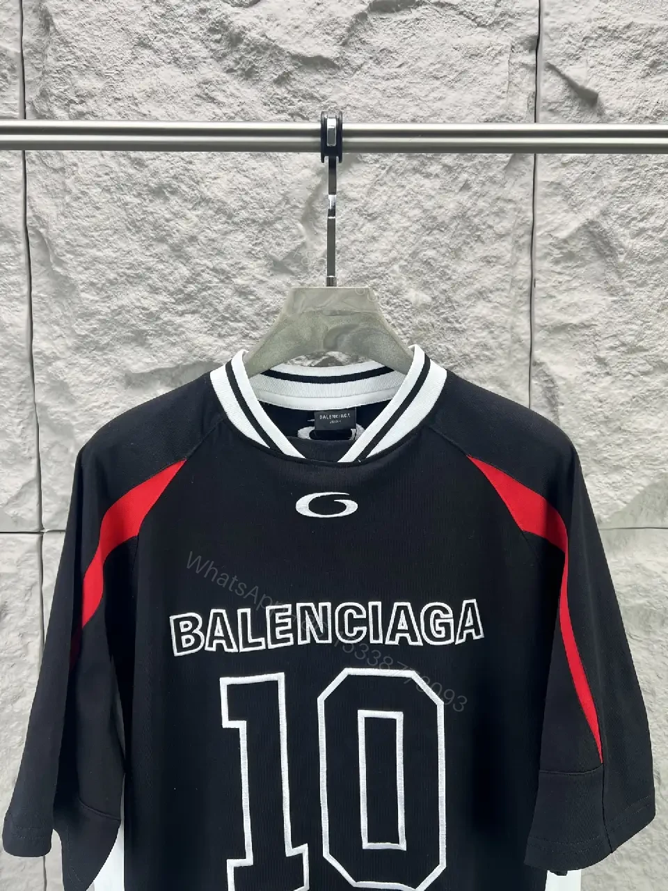 View 8 of Black White Red Oversized Athletic Jersey with BALENCIAGA 10 Front