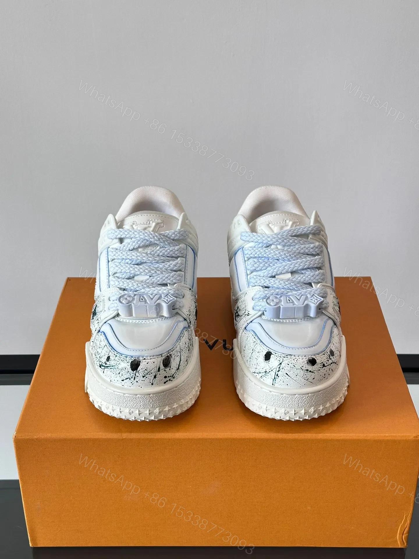 View 2 of LV Men White Leather Painted Sneakers