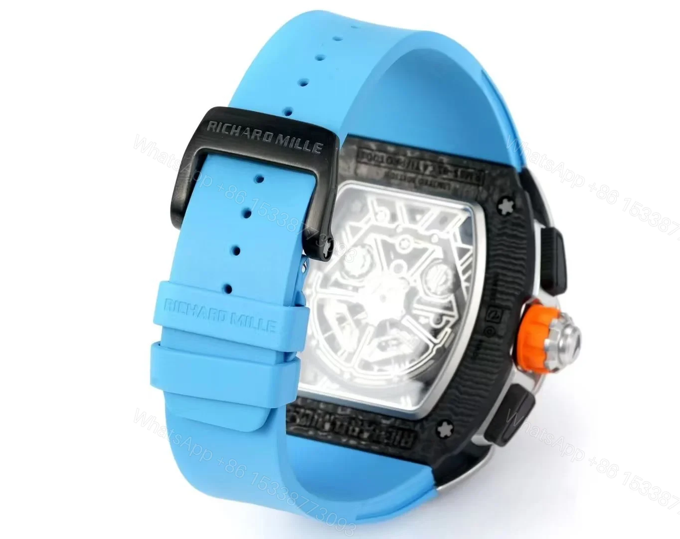 View 8 of Richard Mille RM65-01 McLaren W1 Automatic Chronograph Watch Blue Strap Carbon TPT Titanium Skeleton Dial RMAC4 Movement Premium Edition RM65-01-MCL-W1-BLU