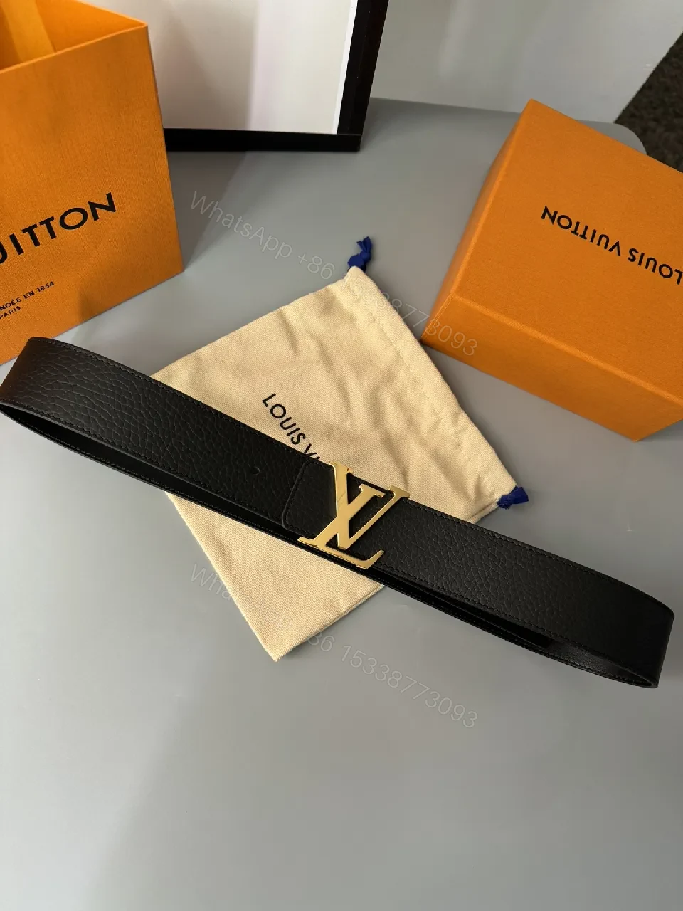 View 2 of Chic Black Leather Belt with Gold Buckle - Luxury Poise