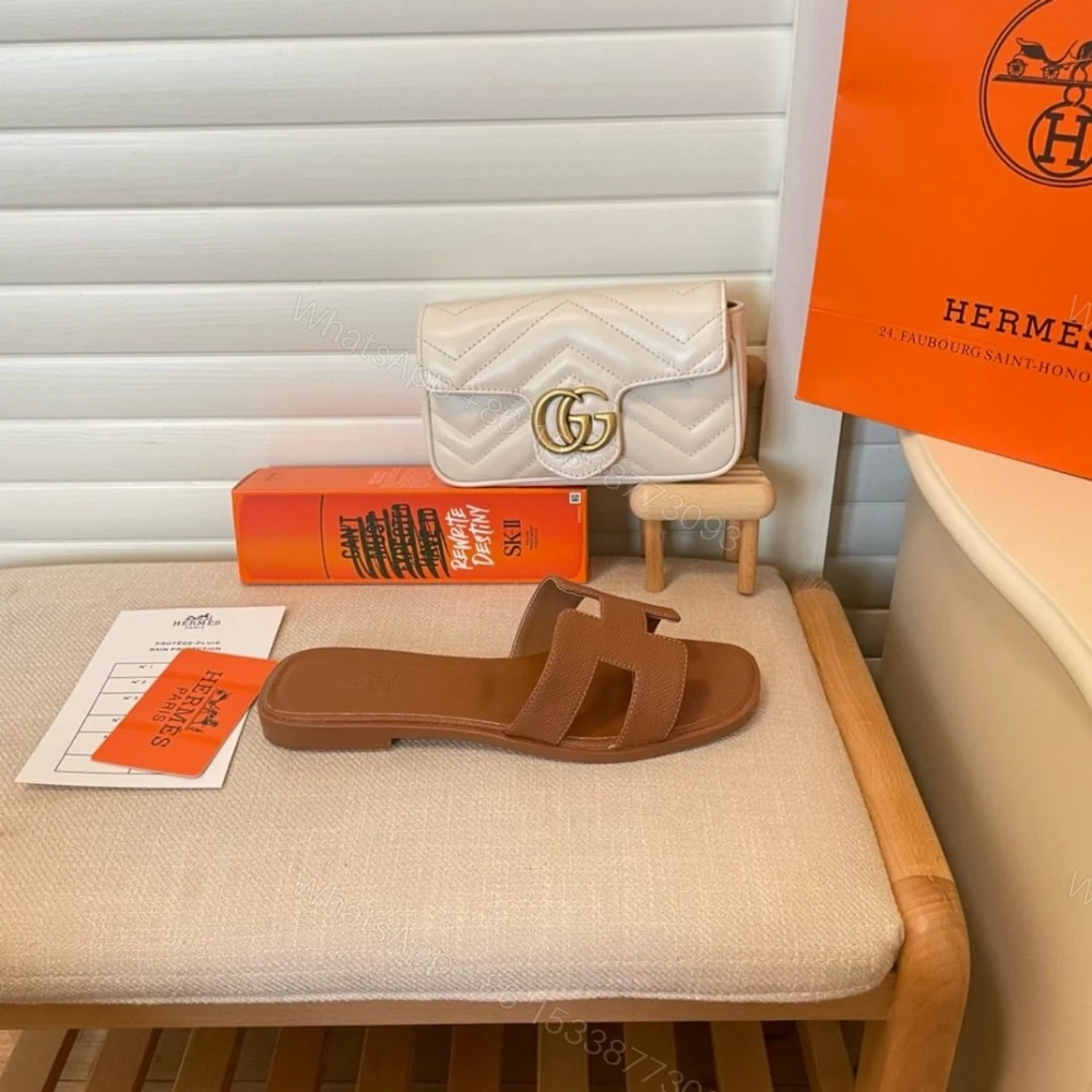 View 5 of Hermes Slippers Flat Oran Brown H021056Z