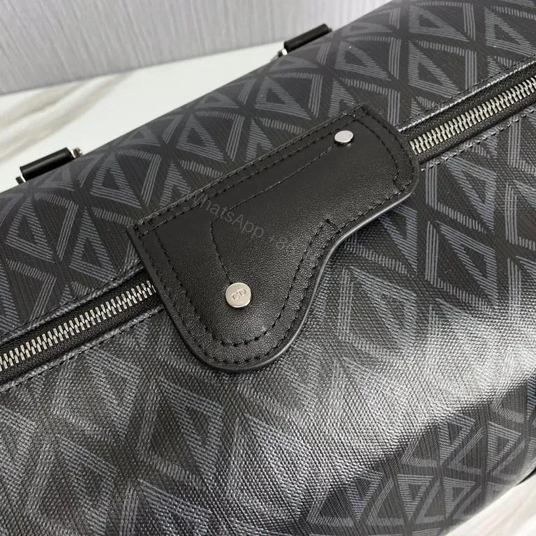 View 6 of Black + Leather + Modern/Geometric + DIOR Insignia + Duffel Bag