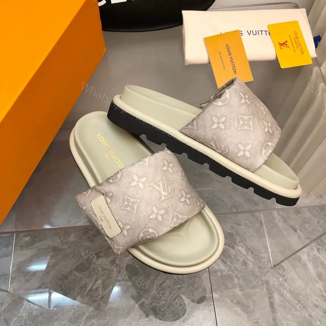 View 5 of LV Women Light Gray Fabric Slides Sandals